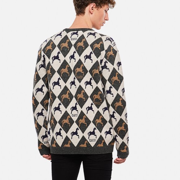 π₯³ππ HOST PICK πππ₯³ Gucci Equestrian π΄ π Diamond Jacquard Sweater in Gray NWT - Picture 5 of 12